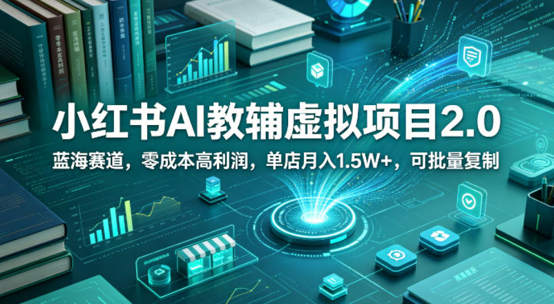 小红书AI教辅虚拟项目2.0，蓝海赛道，零成本高利润，单店月入1.5W+，可批量复制-聚力云网创