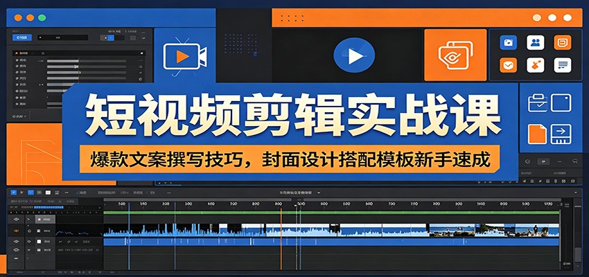 短视频剪辑实战课：爆款文案撰写技巧，封面设计搭配模板新手速成-聚力云网创