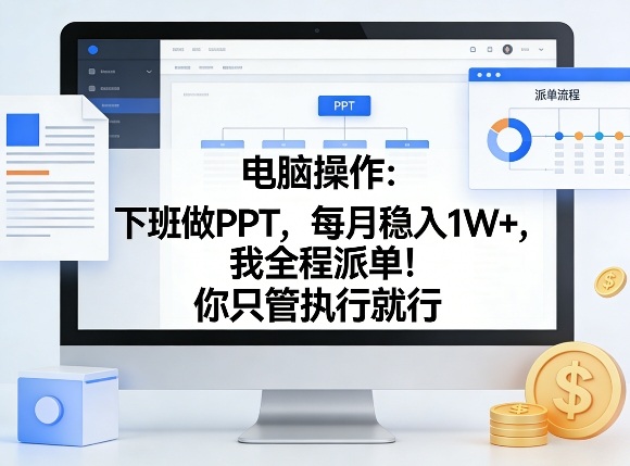 电脑操作：下班做PPT，每月稳入1W+，我全程派单！你只管执行就行【揭秘】-聚力云网创