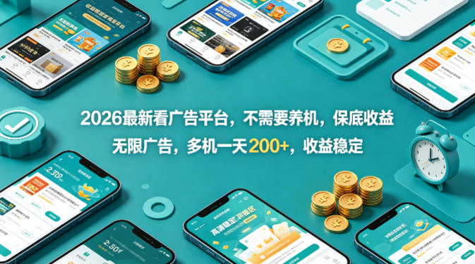 2026最新看广告平台，不需要养机，保底收益，无限广告，多机一天200+，收益稳定【揭秘】-聚力云网创