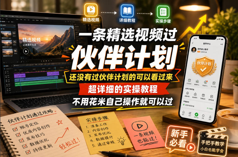 一条精选视频过伙伴计划，还没有过伙伴计划的可以看过来，超详细的实操教程，不用花米自己操作就可以过-聚力云网创