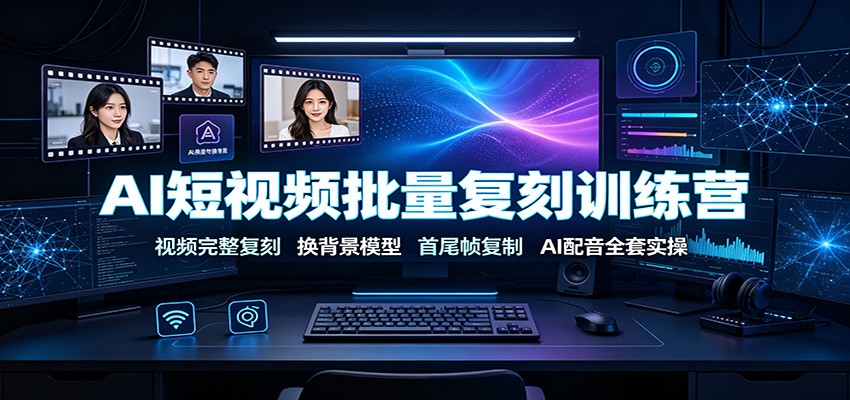 AI短视频批量复刻训练营：视频完整复刻，换背景模型、首尾帧复制、AI配音全套实操-聚力云网创