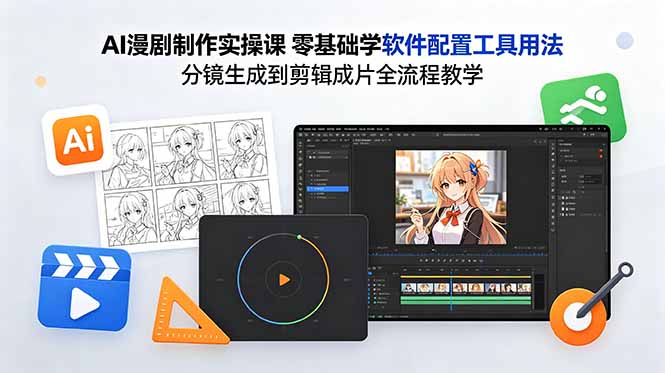 AI漫剧制作实操课 零基础学软件配置工具用法 分镜生成到剪辑成片全流程教学-聚力云网创