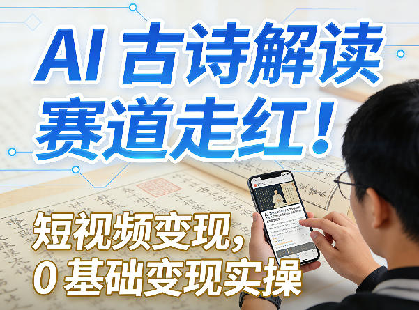 AI古诗解读赛道走红！短视频变现，0基础变现实操-聚力云网创