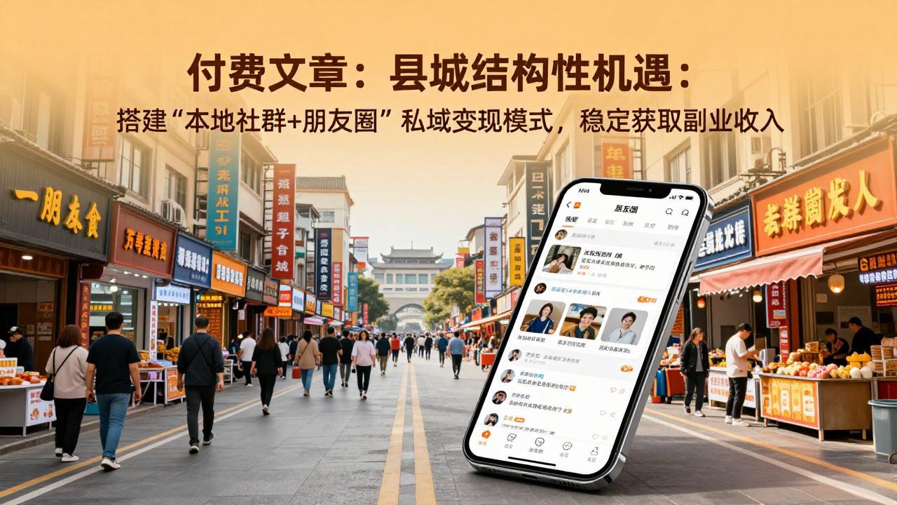 付费文章：县城结构性机遇：搭建“本地社群+朋友圈”私域变现模式，稳定获取副业收入-聚力云网创