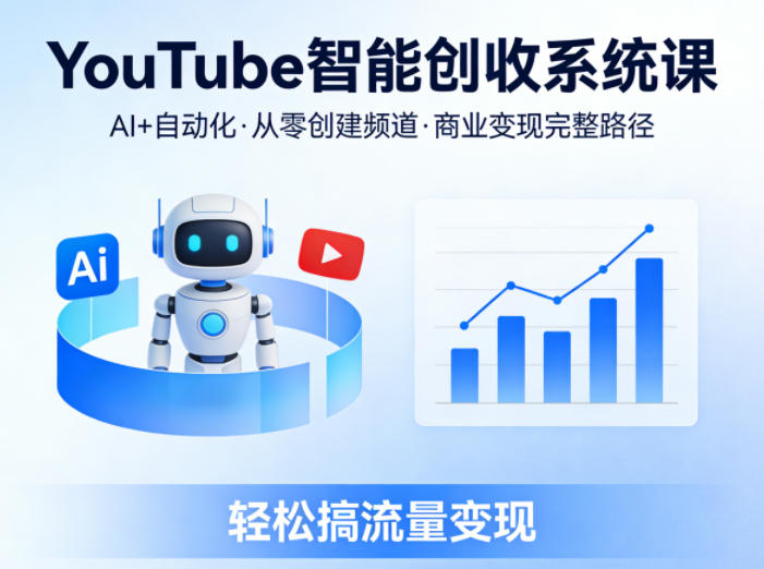 YouTube智能创收系统课，AI+自动化，从零创建YouTube频道并实现商业变现的完整路径，轻松搞流量变现-聚力云网创