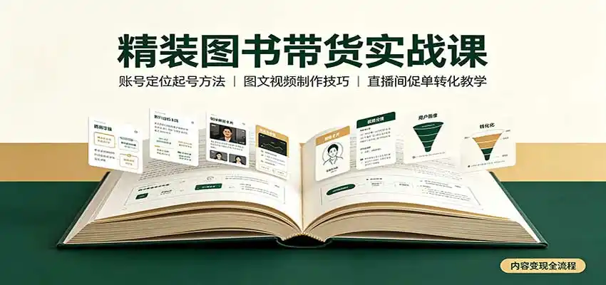 精装图书带货实战课:账号定位起号方法,图文视频制作,促单转化教学-聚力云网创