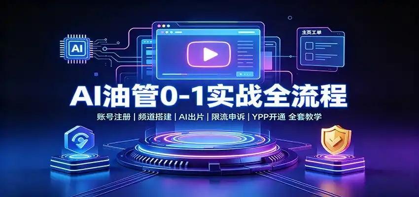 AI油管0-1实战：账号注册频道搭建，AI出片，限流申诉，YPP开通全套教学-聚力云网创