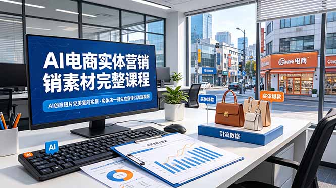AI电商实体营销素材完整课程，AI创意短片完美复刻实景，实体店一键生成宣传引流短视频-聚力云网创
