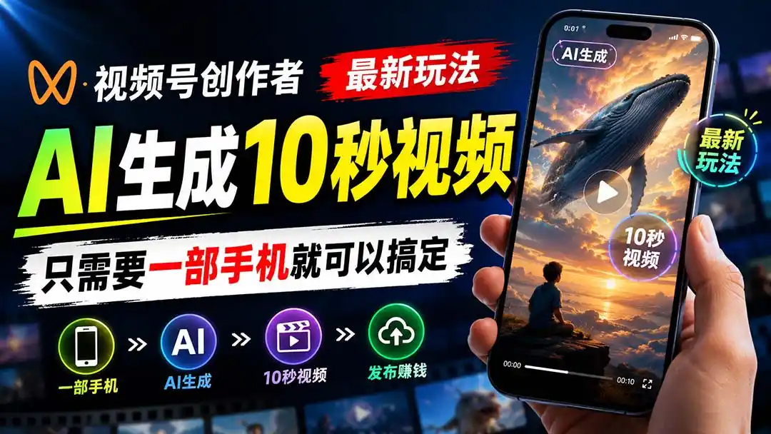 视频号创作者最新玩法,AI生成10秒视频,只需要一部手机就可以搞定-聚力云网创