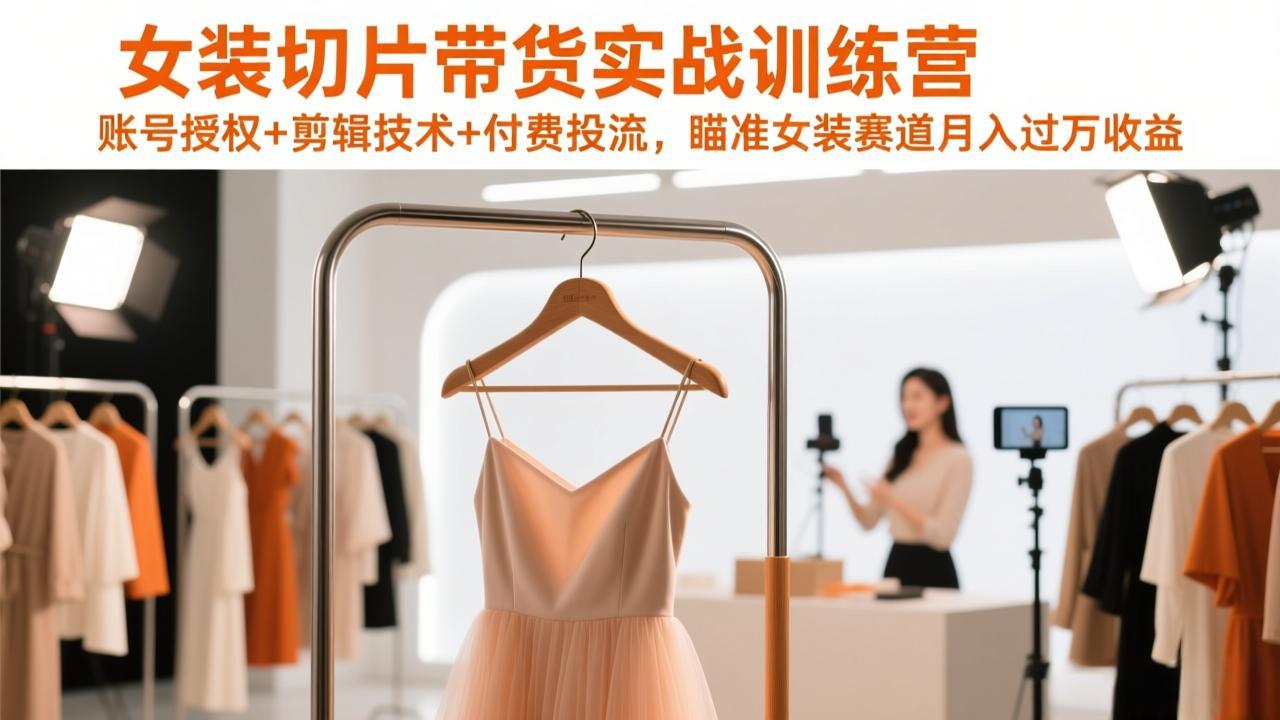 女装切片带货实战训练营,账号授权+剪辑技术+付费投流,瞄准女装赛道月入过万收益-聚力云网创