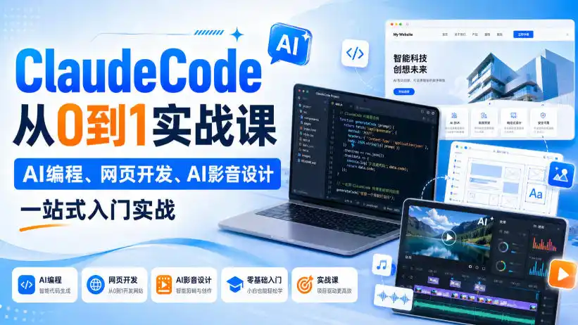Claude Code从0到1实战课,AI编程、网页开发、AI影音设计一站式入门实战(更新)-聚力云网创