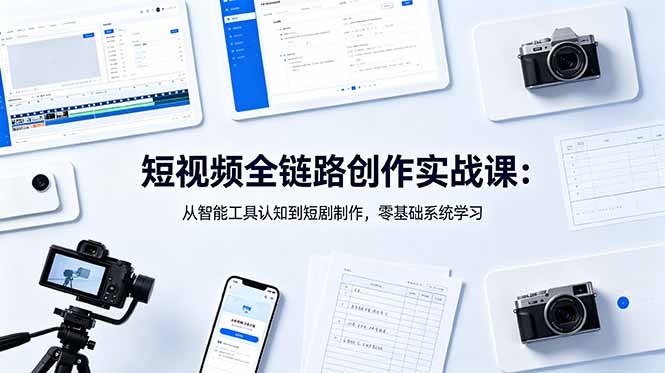短视频全链路创作实战课:从智能工具认知到短剧制作,零基础系统学习-聚力云网创
