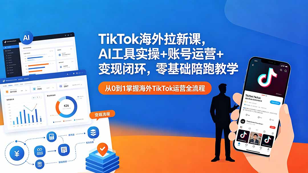 TikTok海外拉新课，AI工具实操+账号运营+变现闭环，零基础陪跑教学-聚力云网创