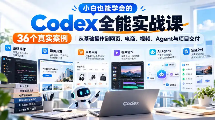 小白也能学会的Codex全能实战课｜36个真实案例，从基础操作到网页、电商、视频、Agent与项目交付-聚力云网创