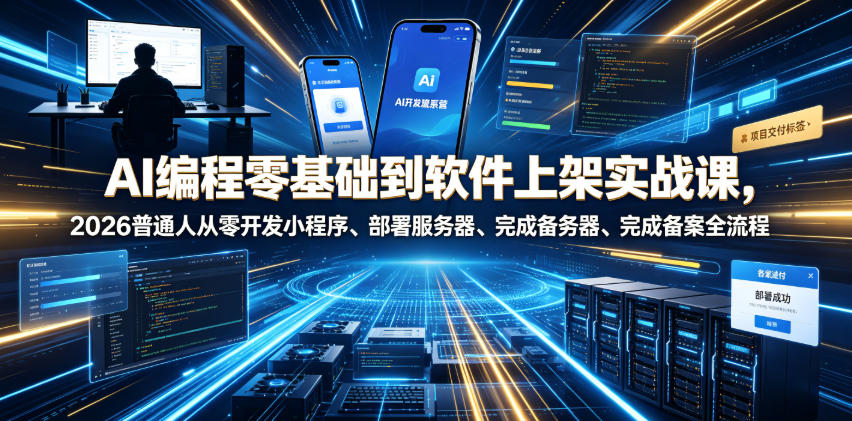 AI编程零基础到软件上架实战课，2026普通人从零开发小程序、部署服务器、完成备案全流程项目落地教程-聚力云网创