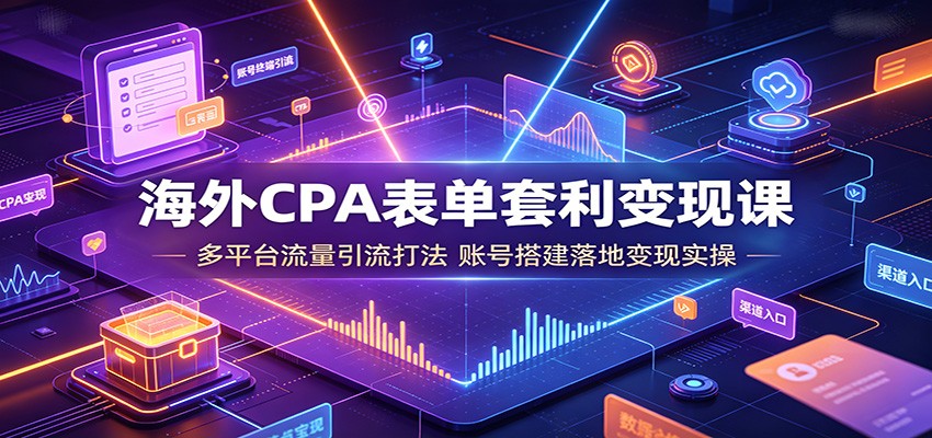 海外CPA表单套利变现课：多平台流量引流打法，账号搭建落地变现实操-聚力云网创