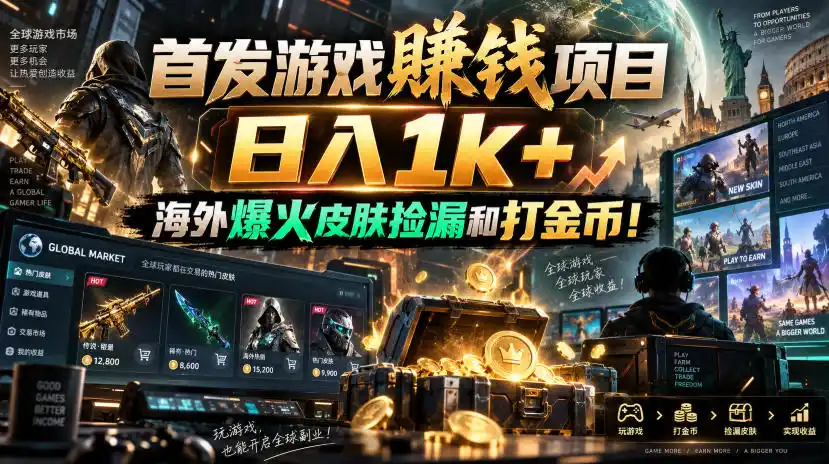 首发游戏賺钱项目,日入1k+,海外爆火皮肤捡漏和打金币!【揭秘】-聚力云网创