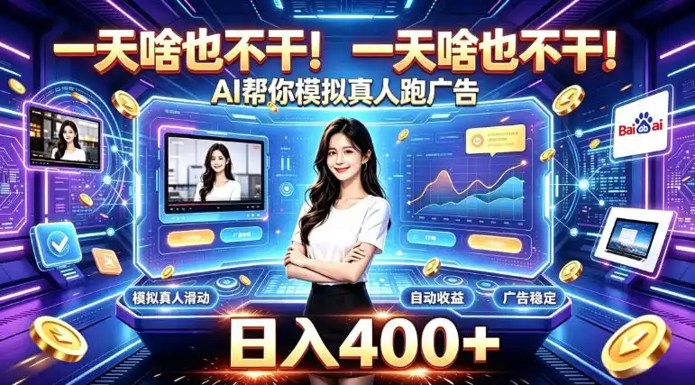 一天啥也不干！AI帮你模拟真人跑广告，稳定日入400+，实现真正被动变现【揭秘】-聚力云网创