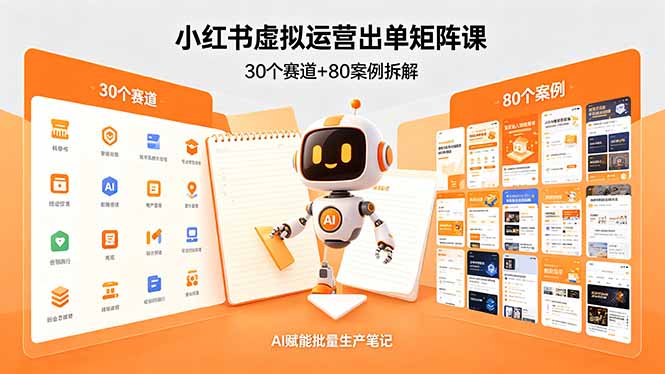 小红书虚拟运营出单矩阵课:30个赛道+80案例拆解,AI赋能批量生产笔记-聚力云网创