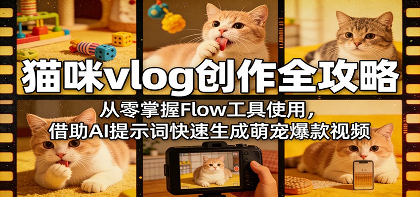 猫咪vlog创作全攻略：从零掌握Flow工具使用，借助AI提示词快速生成萌宠爆款视频-聚力云网创