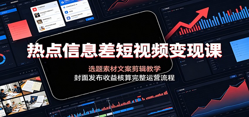 热点信息差短视频变现课：选题素材文案剪辑教学，封面发布收益核算完整运营流程-聚力云网创