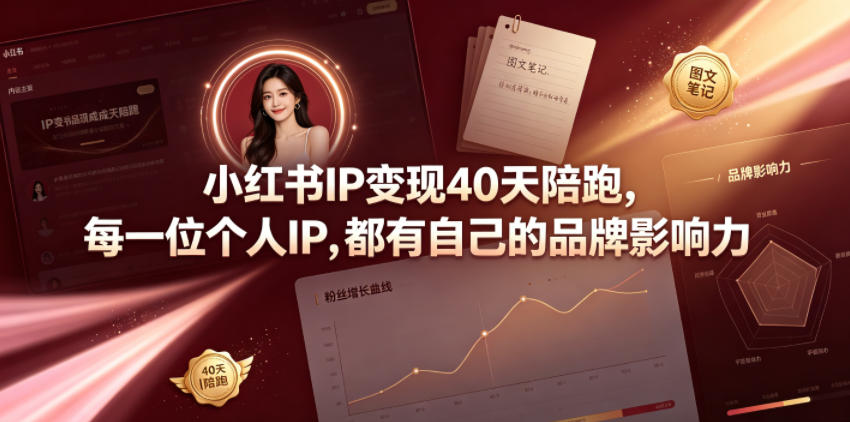 小红书IP变现40天陪跑，每一位个人IP，都有自己的品牌影响力-聚力云网创