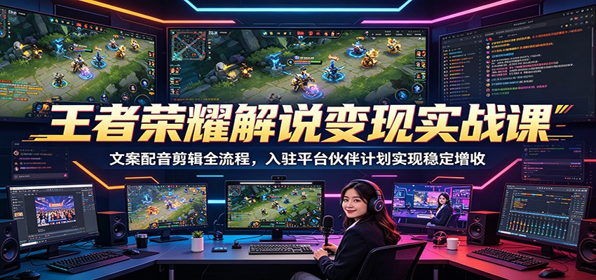 王者荣耀解说变现实战课：文案配音剪辑全流程，入驻平台伙伴计划实现稳定增收-聚力云网创