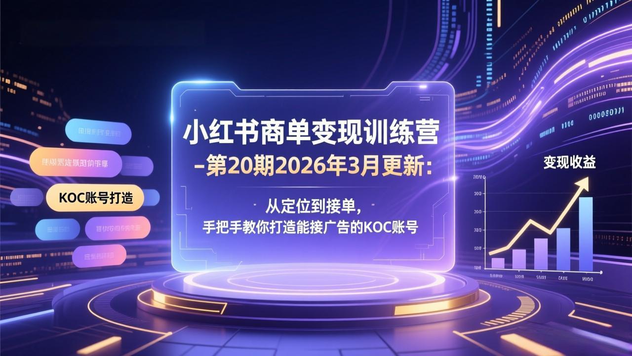 小红书商单变现训练营-第20期26年3月更新：从定位到接单，手把手教你打造能接广告的KOC账号-聚力云网创