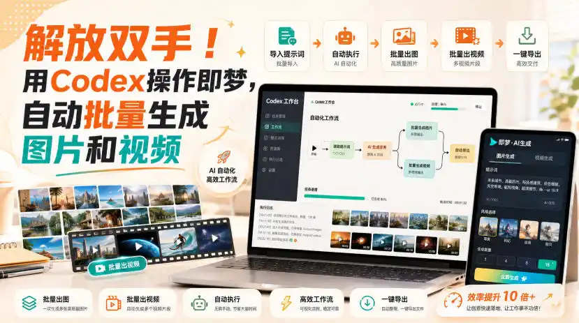 解放双手!用Codex操作即梦,自动批量生成图片和视频-聚力云网创