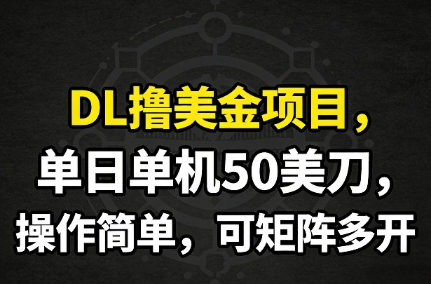 DL撸美金项目，单日单机50美刀，操作简单，可矩阵多开-聚力云网创