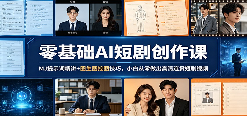 零基础AI短剧创作课：MJ提示词精讲+图生图控图技巧，小白从零做出高清连贯短剧视频-聚力云网创