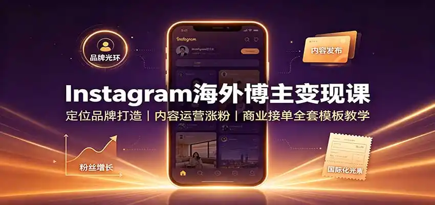 Instagram海外博主变现课:定位品牌打造,内容运营涨粉,商业接单全套模板教学-聚力云网创