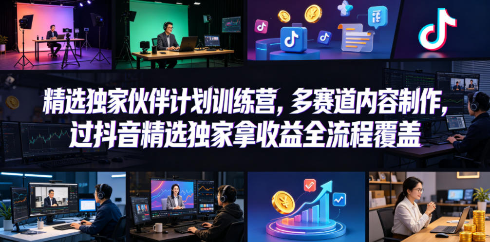 小豁食堂精选独家伙伴计划训练营，多赛道内容制作，过抖音精选独家拿收益全流程覆盖-聚力云网创