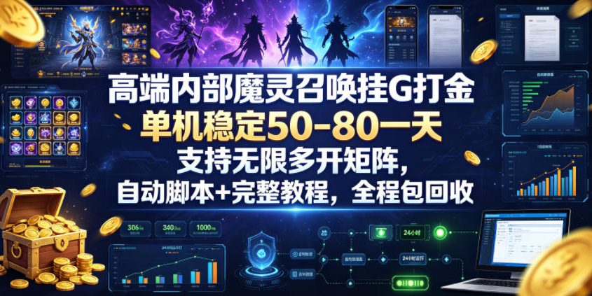 高端内部魔灵召唤挂G打金,单机稳定50-80一天,支持无限多开矩阵,自动脚本+完整教程,全程包回收【揭秘】-聚力云网创