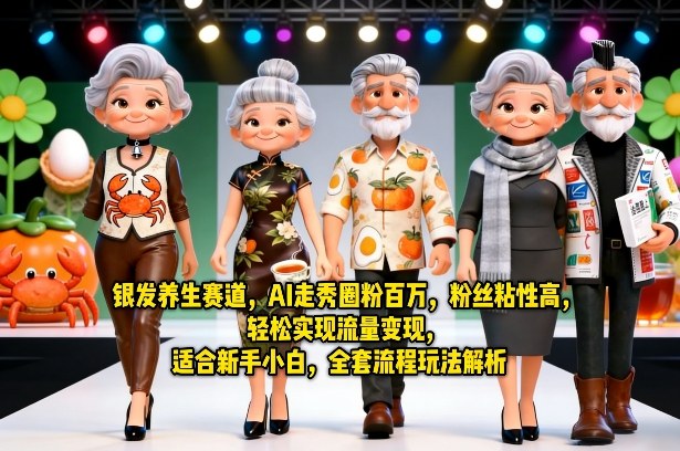 银发养生赛道，AI走秀圈粉百万，粉丝粘性高，轻松实现流量变现，适合新手小白，全套流程玩法解析-聚力云网创