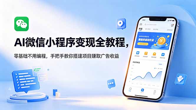 AI微信小程序变现全教程,零基础不用编程,手把手教你搭建项目赚取广告收益-聚力云网创