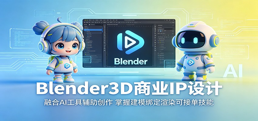 Blender3D商业IP设计：融合AI工具辅助创作，掌握建模绑定渲染可接单技能-聚力云网创