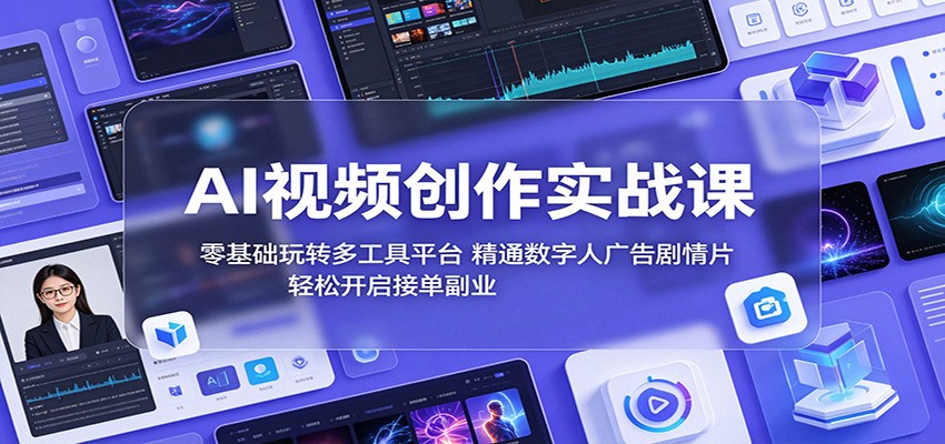 AI视频创作实战课:零基础玩转多工具平台,精通数字人广告、剧情片,轻松开启接单副业-聚力云网创
