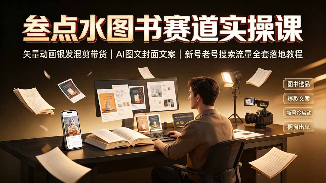 叁点水图书赛道实操课｜矢量动画银发混剪带货，AI图文封面文案，新号老号搜索流量全套落地教程-聚力云网创