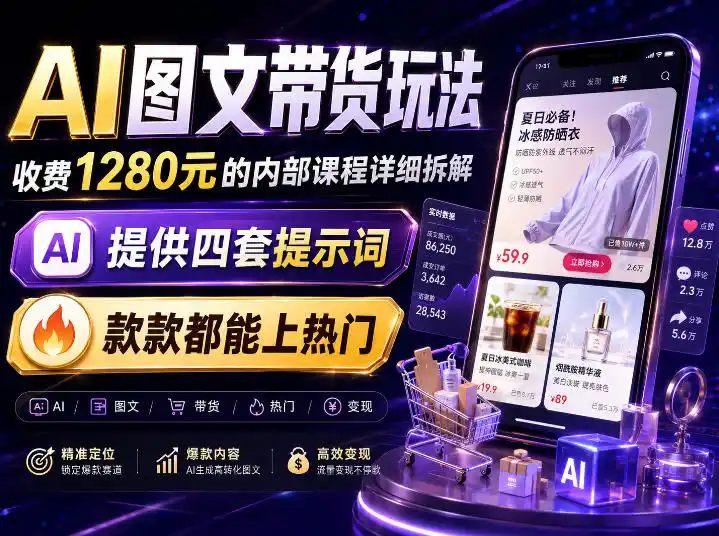 AI图文带货内部玩法，1280内部课程对外系统拆解，看完直接上手变现！-聚力云网创