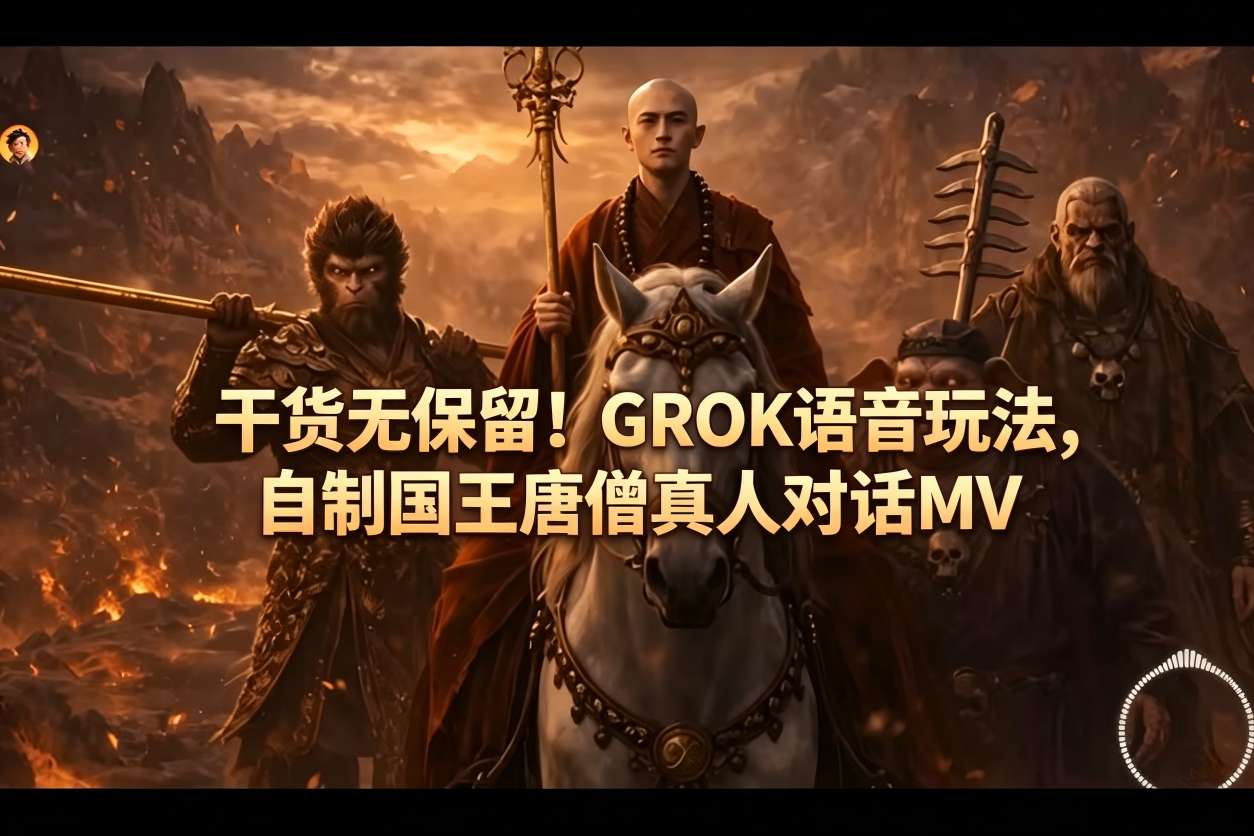 干货无保留!GROK语音玩法,自制国王唐僧真人对话MV-聚力云网创