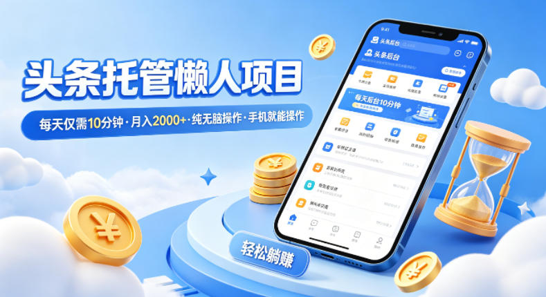 头条托管懒人项目，每天仅需10分钟，月入2000+，纯无脑操作，手机就能操作【揭秘】-聚力云网创