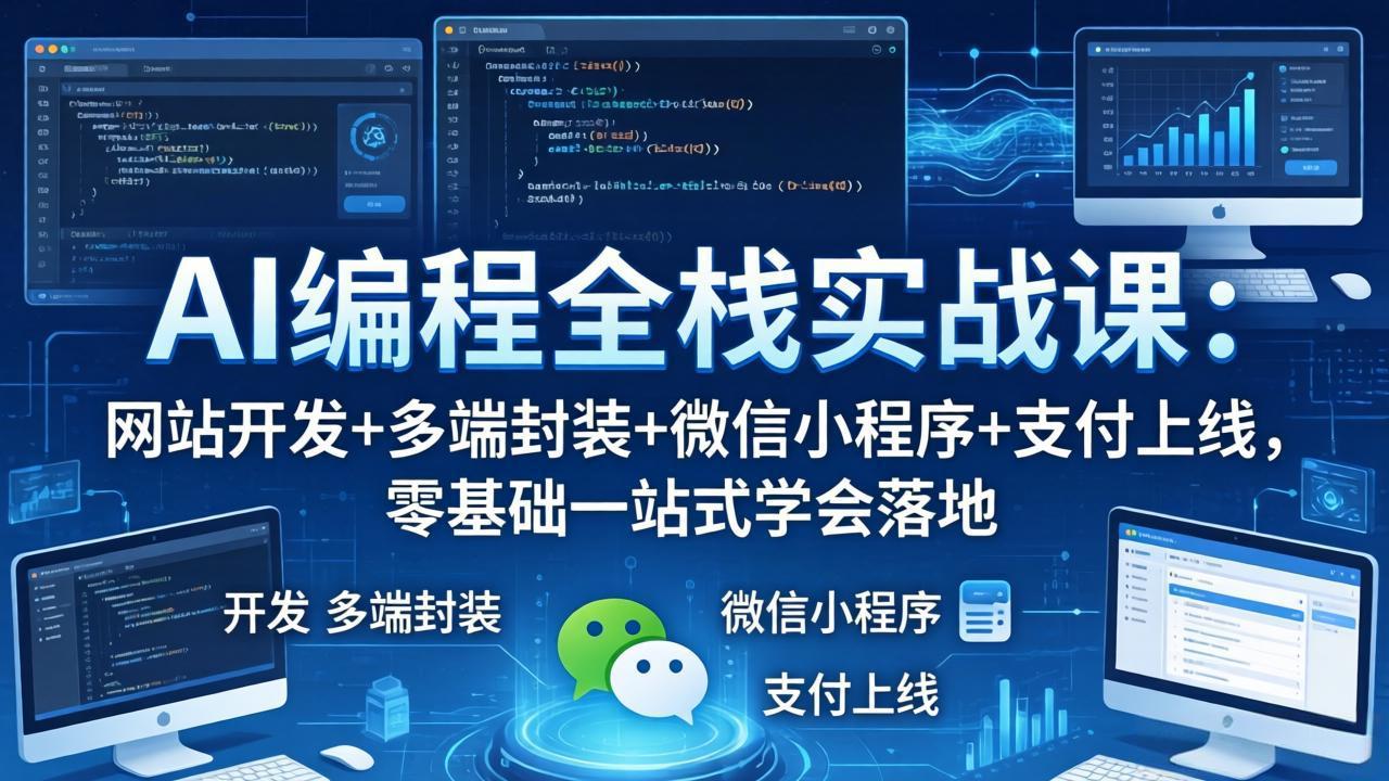 AI编程全栈实战课：网站开发+多端封装+微信小程序+支付上线，零基础一站式学会落地-聚力云网创
