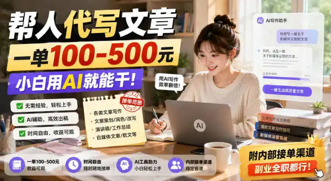 帮人代写文章,一单100-500,小白用AI就能干,附内部接单渠道,副业全职都行【揭秘】-聚力云网创
