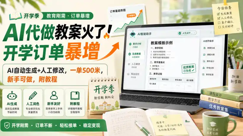 AI代做教案火了！开学订单暴增，AI自动生成+人工修改，一单500米，新手可做，附教程【揭秘】-聚力云网创