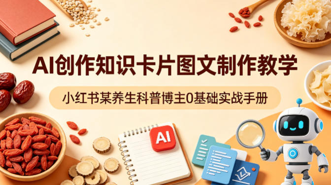 AI创作知识卡片图文制作教学，小红书某养生科普博主0基础实战手册-聚力云网创