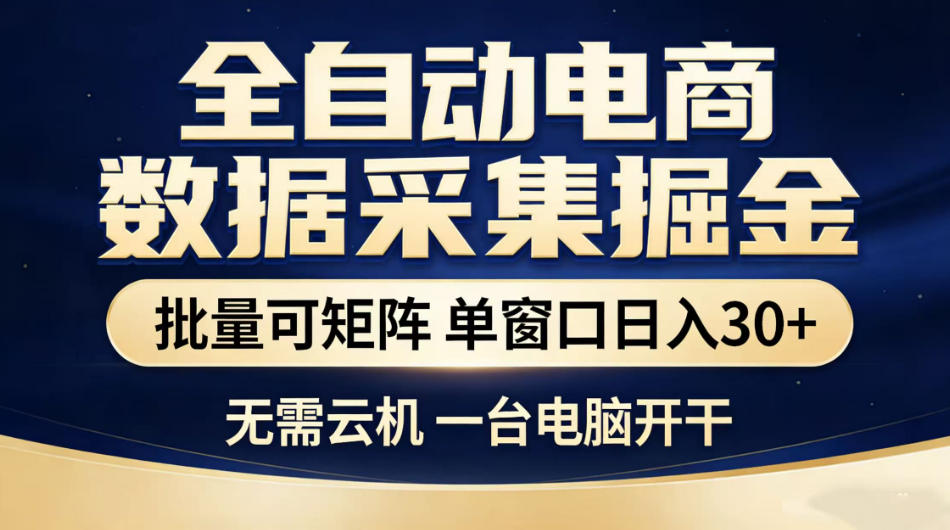 全自动电商数据采集掘金，批量可矩阵单窗口日入30+，无需云机一台电脑开干【揭秘】-聚力云网创
