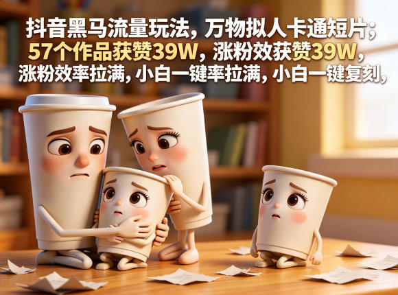 抖音黑马流量玩法,万物拟人卡通短片,57个作品获赞39W,涨粉效率拉满,小白一键复刻,保姆级拆解-聚力云网创