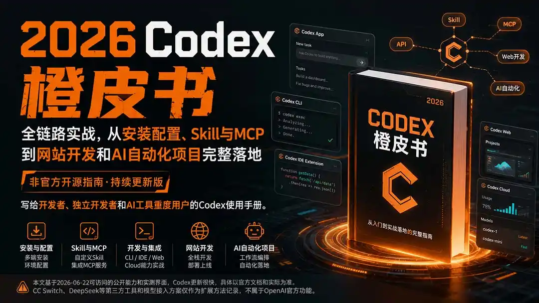 2026Codex橙皮书:全链路实战,从安装配置、Skill与MCP到网站开发和AI自动化项目完整落地-聚力云网创